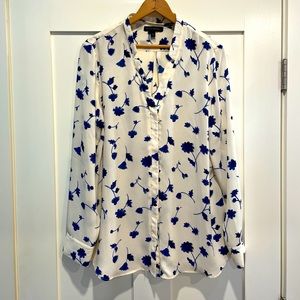 Banana Republic cream and blue floral blouse